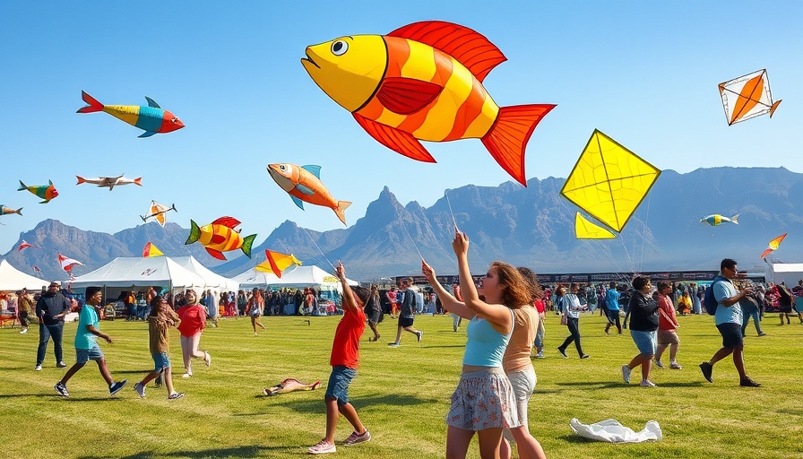 Cape Town International Kite Festival with colorful kites and mountain backdrop.
