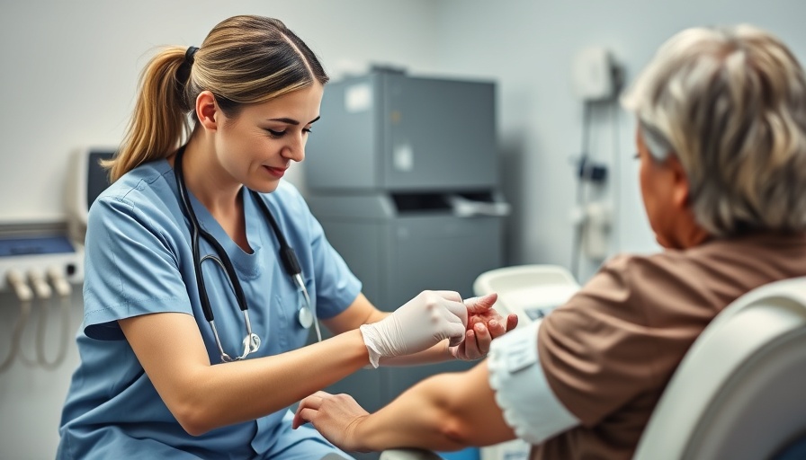 Professional preparing patient for blood test in healthcare setting.