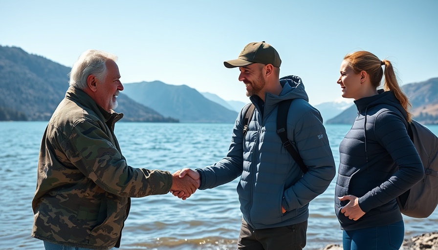 A friendly handshake by a lakeside during Operation Heal Our Patriots event.