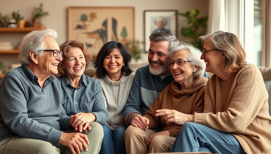 Multi-generational family in cozy living room, engaging conversation.