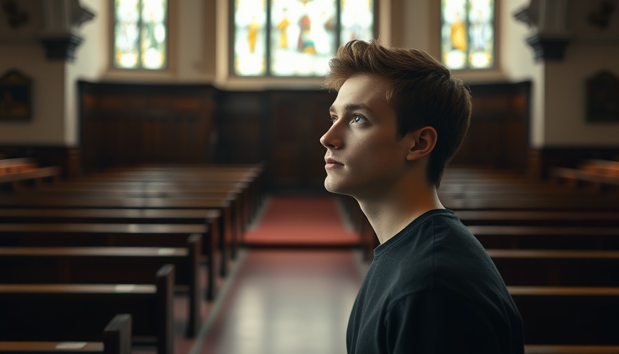 Contemplative man in empty church, pondering why men abandon church.