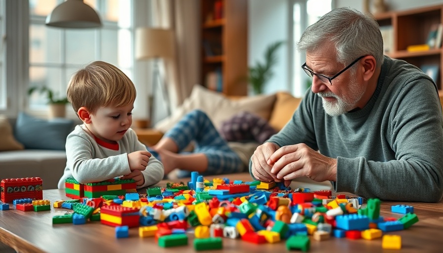 Intergenerational LEGO building session highlighting connections between young and old.