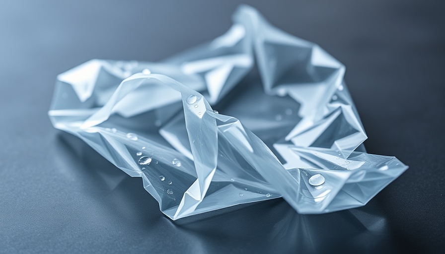 Dissolvable plastic film with water droplets in a studio setting.
