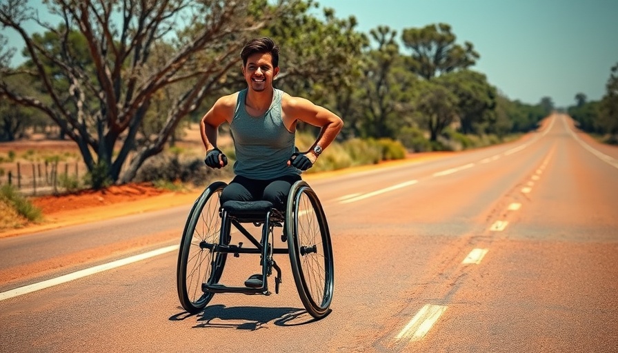 Athlete hand-cycling from Perth to Sydney on open road, sunny day.
