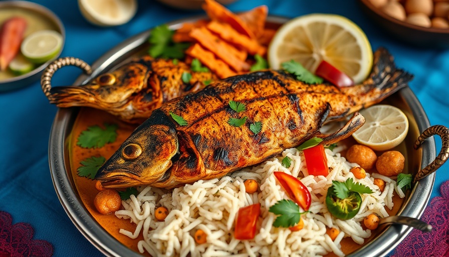 Iconic seafood thali and grilled fish highlighting Goan flavors.