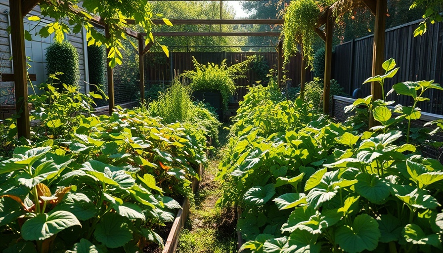 Vibrant self-sustaining garden with lush plants under sunlight.
