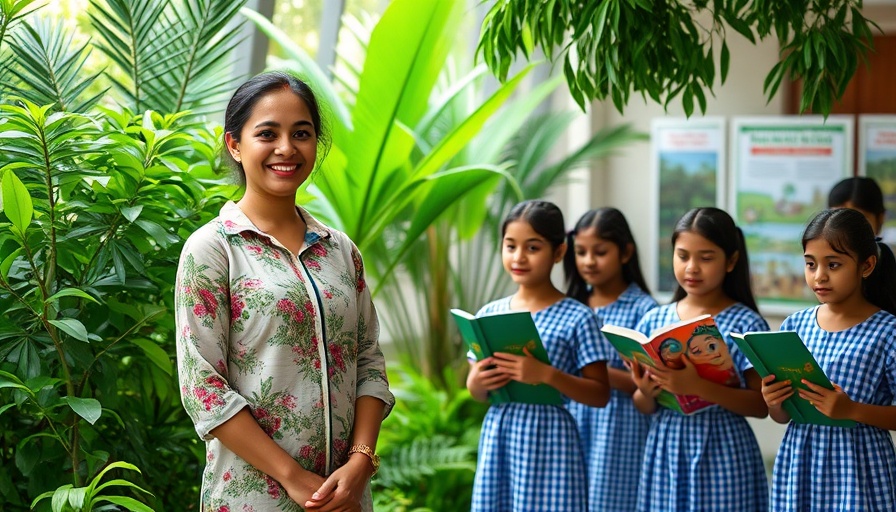 Pune recycling initiative event with smiling woman and students holding books.