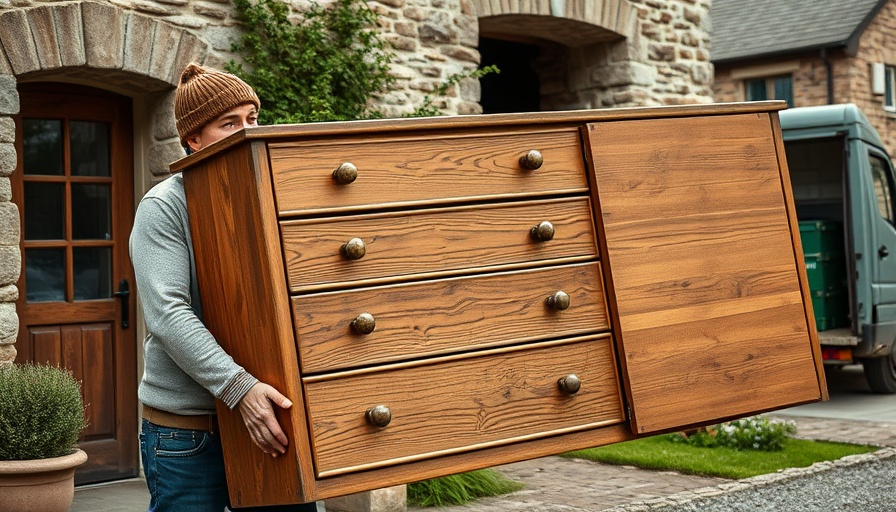 Men moving a wooden dresser outside house, Moving to Texas Cost of Living and Housing