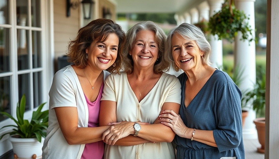 Three women embracing and smiling, showcasing family warmth and connection.