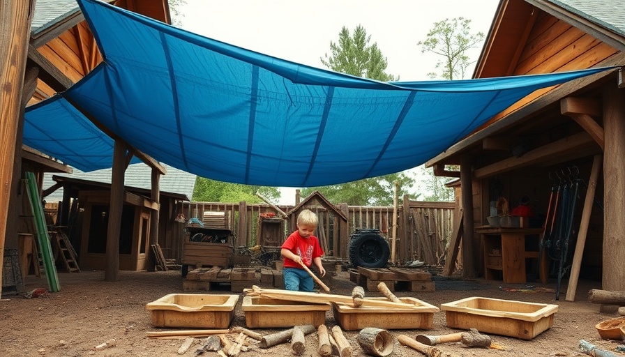 Child at a risk-taking playground with natural wooden structures