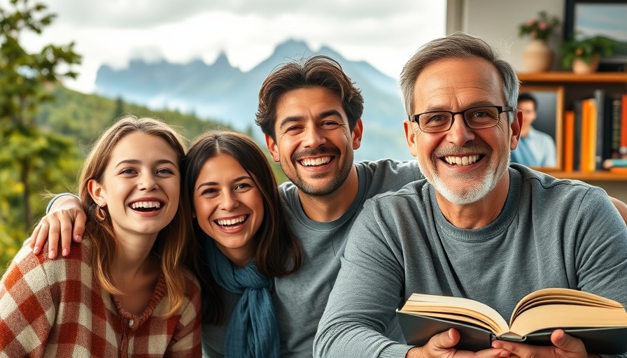 Joyful family in mountains and mindful parenting in cozy room