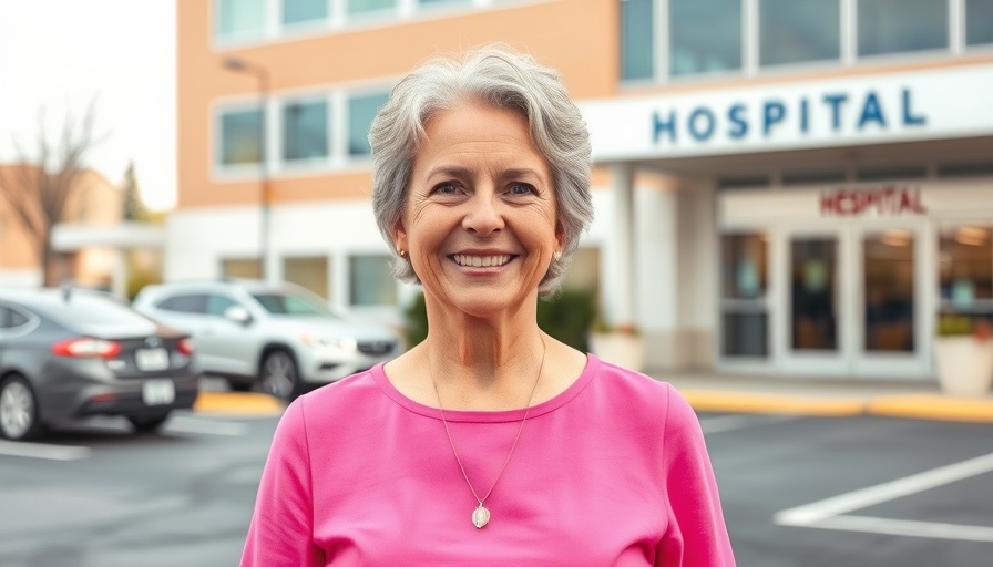 Middle-aged woman in pink supporting fundraising for cancer patient parking.