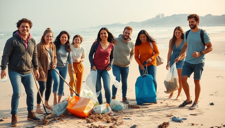 Local Changemakers Series 2025: Diverse group cleaning up beach, smiling.
