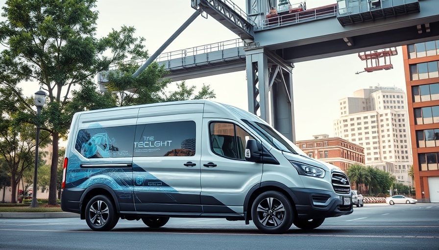 Electric van featuring Acoustic AI technology, under industrial crane.