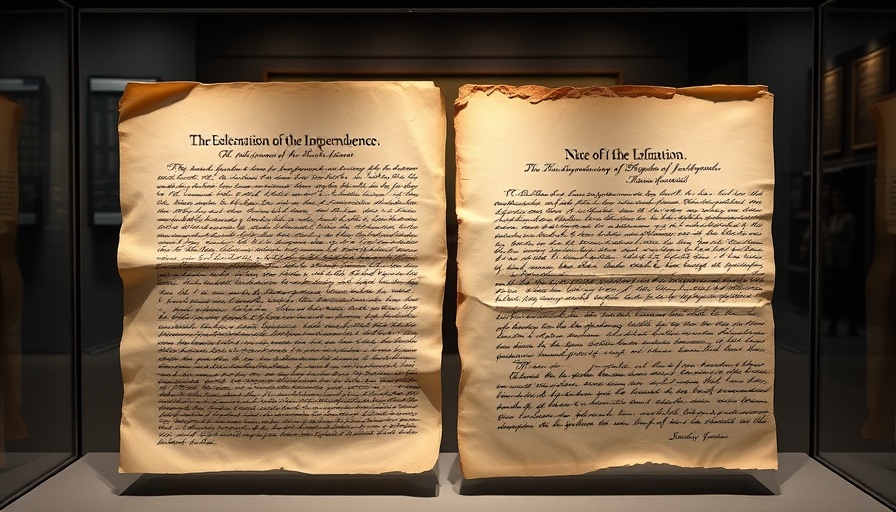 Jefferson handwritten copy of Declaration of Independence in museum display.