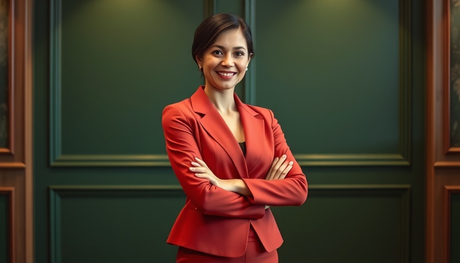 Positive Business News: Confident woman in vibrant attire.