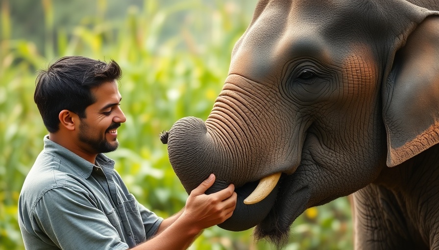Compassionate man feeding young elephant in nature, Vivek Menon elephant corridors.