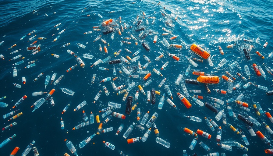Vast floating plastic debris in ocean, environmental issue.