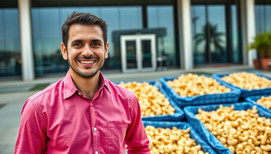 Farmer showcasing cashew crop turned into profitable products.