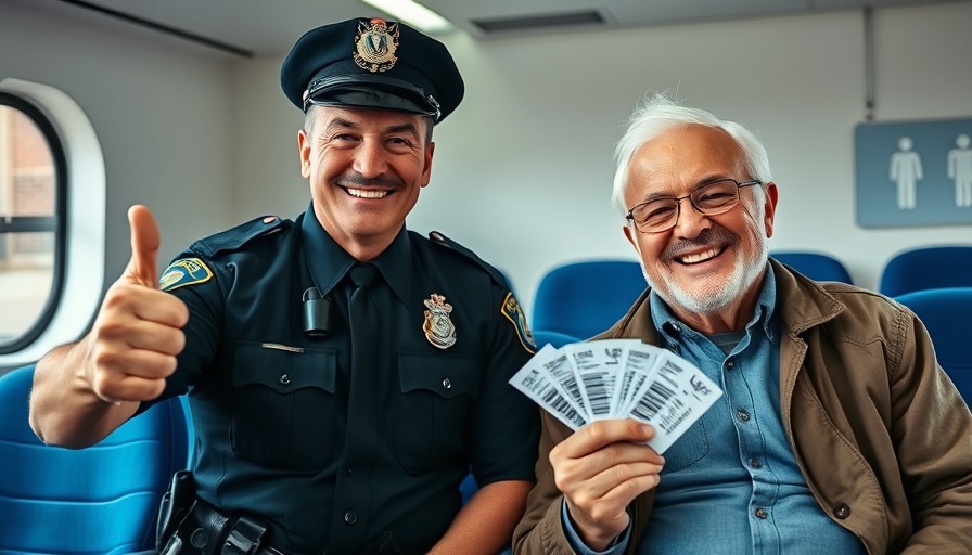 Acts of Kindness in Business: Police officer and man in waiting area with tickets.