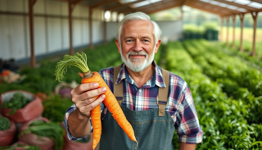 Elderly farmer's success with a large carrot and abundant produce, carrot farming success stories.