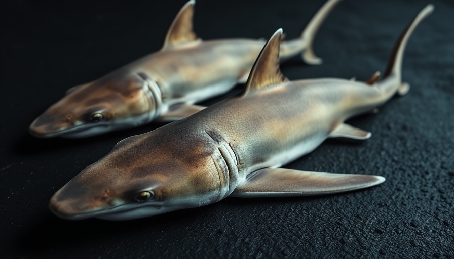 Two sailback houndsharks rediscovered on a dark surface.