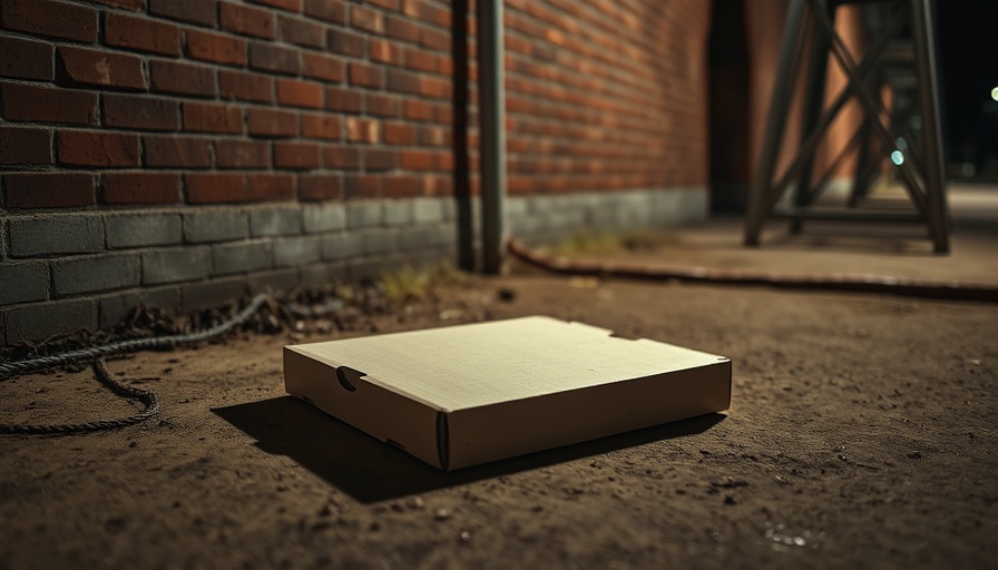 Pizzeria owner offers free food; pizza box placed outdoors at night.