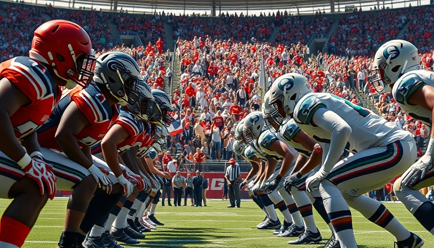 Players in a football game face off, God's view on sports and competition.