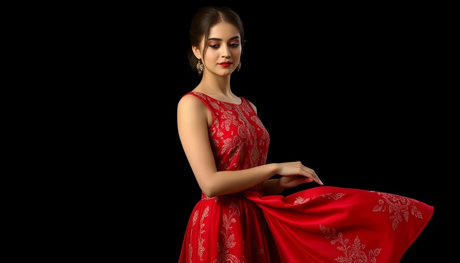 Red Dress Project 1.5 billion stitches featuring detailed embroidery.