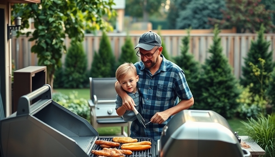 Father and son grilling, highlighting the importance of family in modern society.
