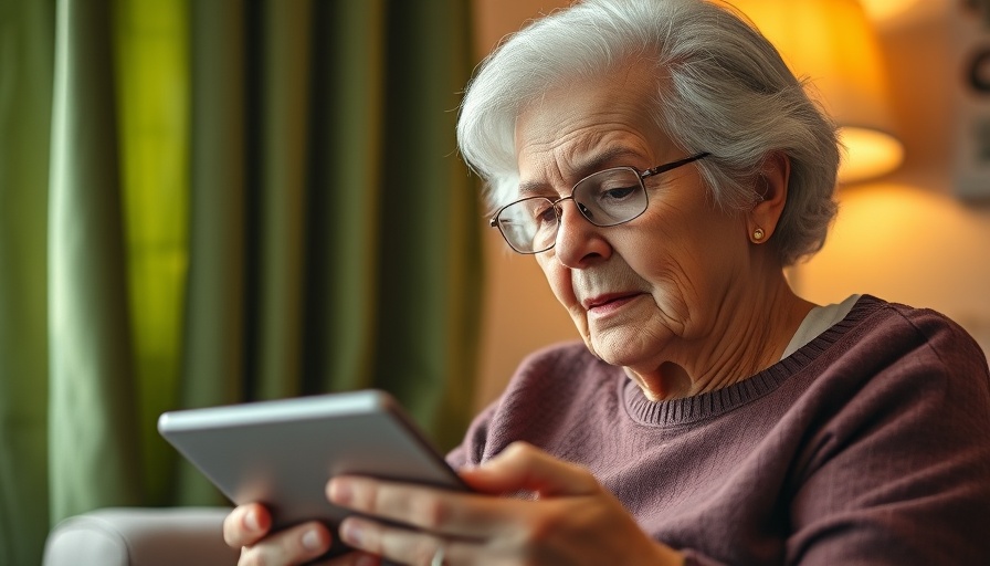 Elderly woman taking a cognitive test on a tablet at home.