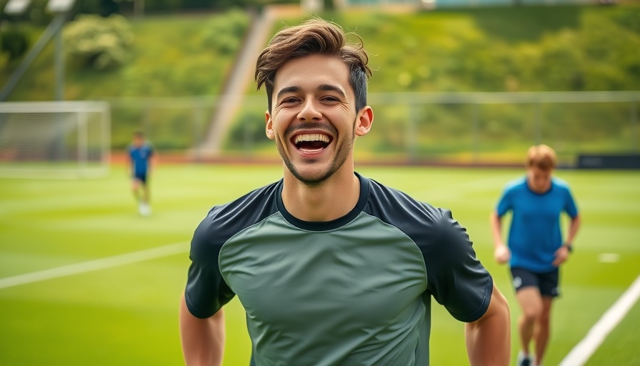 Positive atmosphere with a man smiling energetically on the sports field, September 13.