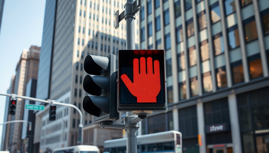 Red hand pedestrian signal on urban street for stop-doing list.