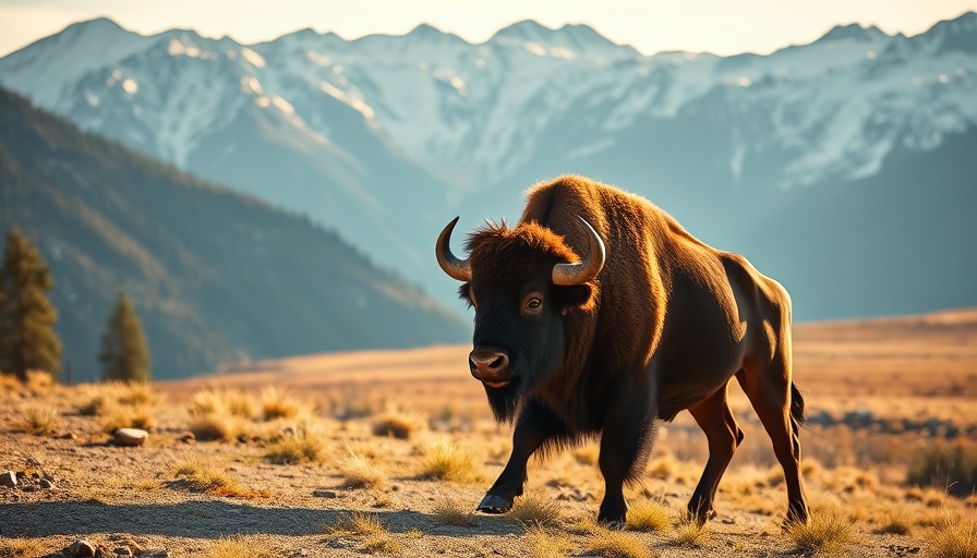 Majestic bison walking against mountain backdrop highlighting bison revival.