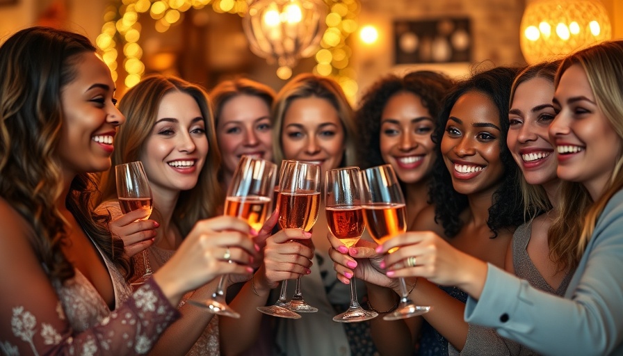 Group of women celebrating positive business news with champagne.
