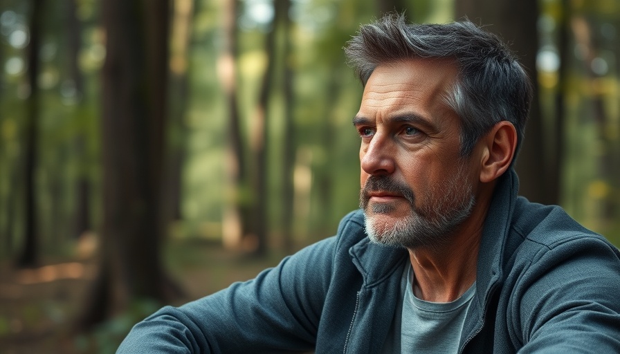 Mature man reflecting in nature, life after being a leader.
