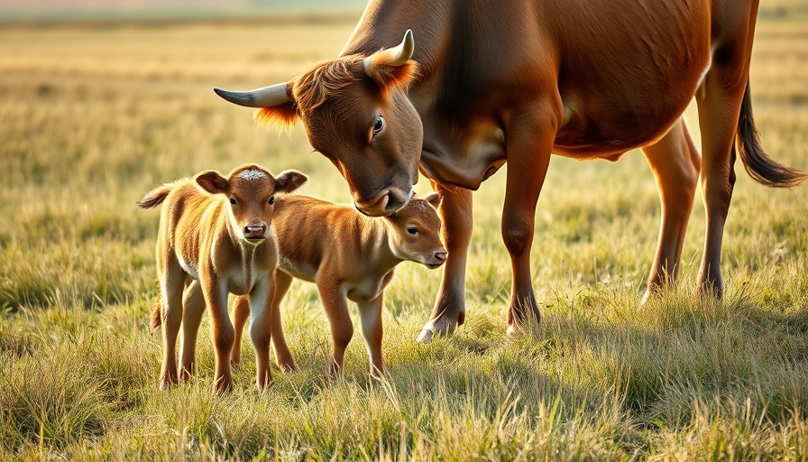 Calf and cow on prairie showcasing ecosystem.