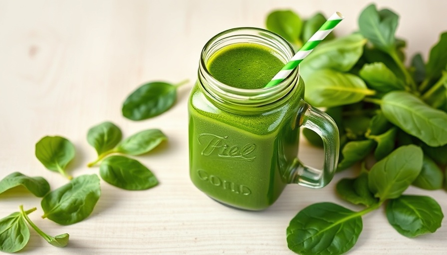Vibrant green chlorophyll smoothie in a mason jar with spinach.