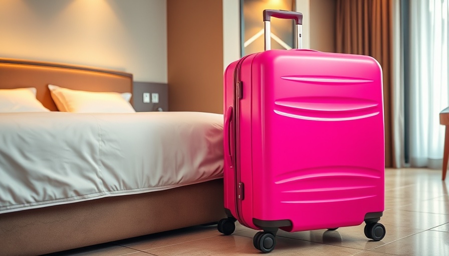 Bright pink suitcase by a hotel bed, symbolizing travel for divorce retreats for women.