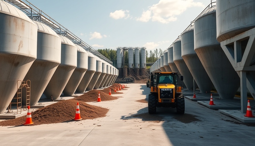 NYC Compost Distribution site with concrete bins and bulldozer.