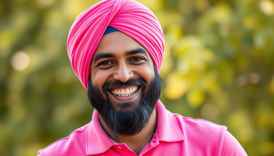Smiling man in pink shirt and turban, Sarbjeet Singh Bobby Vela
