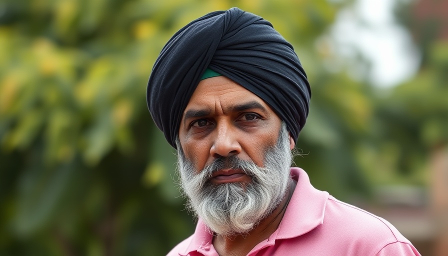 Middle-aged man in black turban outdoors, Sarbjeet Singh Bobby Hero.