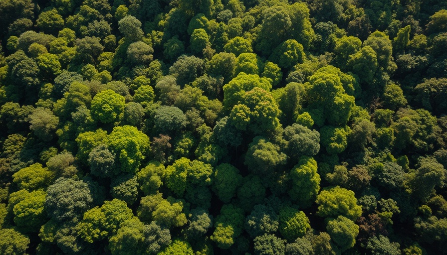 Aerial view of eco-restoration forest in Maharashtra, vibrant greenery.