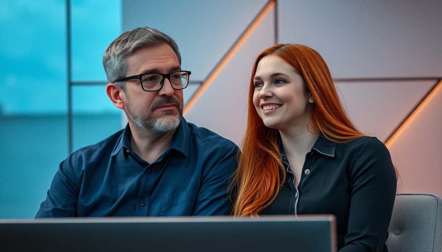 Middle-aged man and young woman in a talk show setting discussing the Dad Letter Project.
