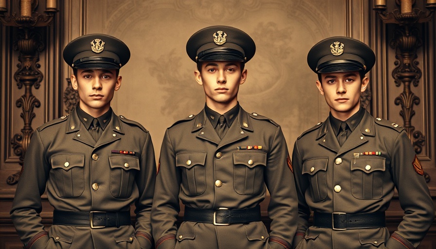 Historical photo of young men in uniform linked to surfing's American introduction