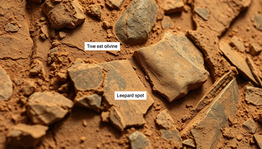 Detailed view of Mars rock features, showcasing olivine and leopard spot.