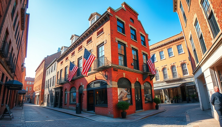 Charming historic building with flags, symbolizing positive business news.