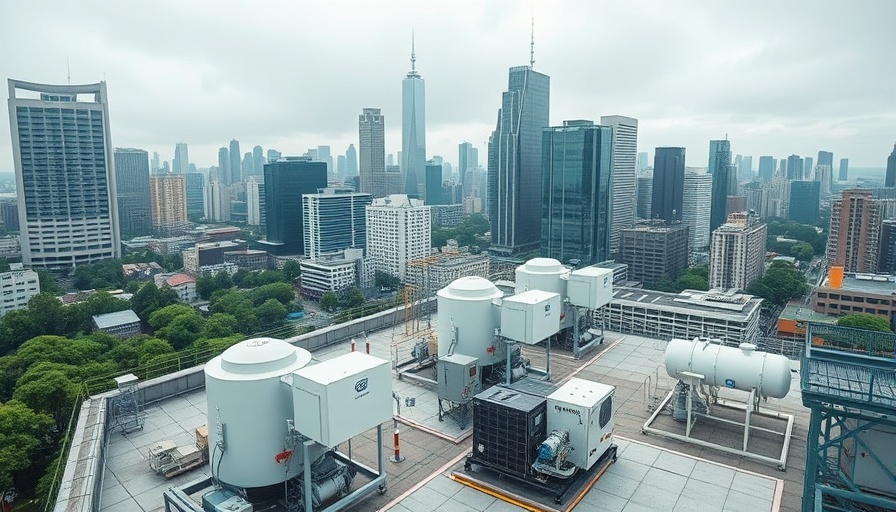 Kolkata startup's rooftop with air-to-water units in cityscape.