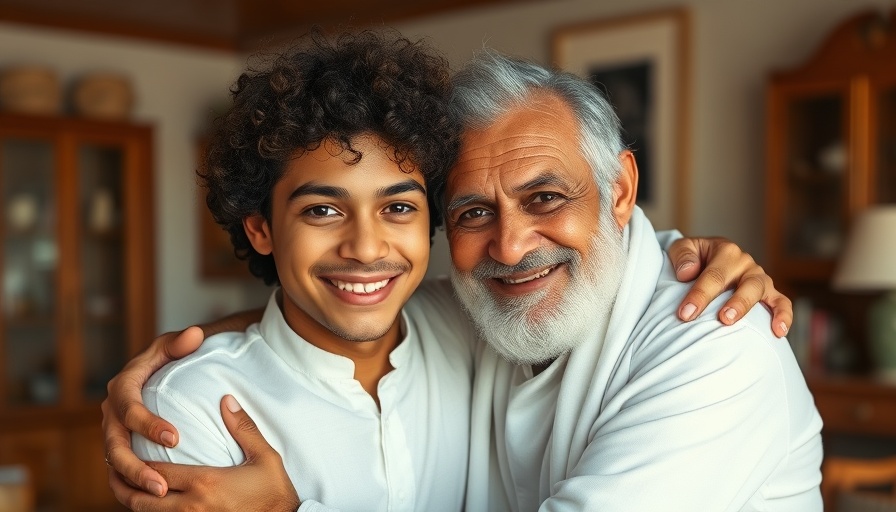 Volunteer to be a goodfellow: Young man and older man smiling warmly together.