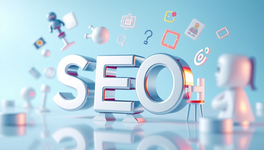 3D SEO metrics display with digital symbols on pastel background.
